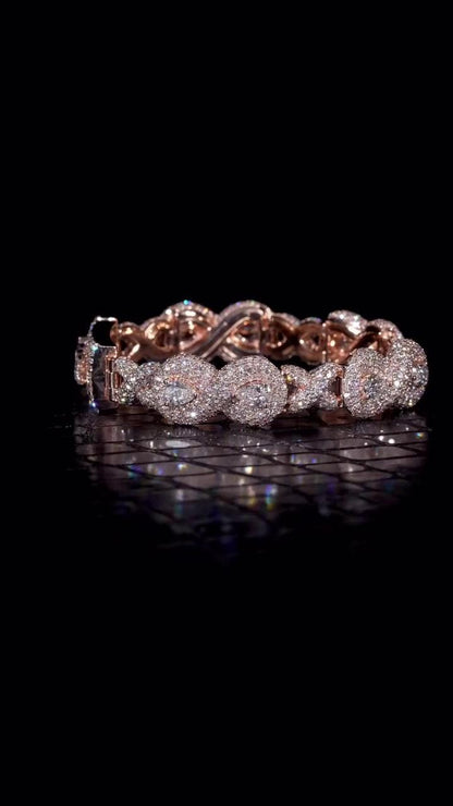 12mm Infinity X Pear Link Bracelet | VVS1 Moissanite Diamonds | Rhodium Plated 925 Sterling Silver Luxury Hip Hop Jewelry | Unisex Gift