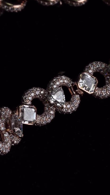 12mm Infinity Link Moissanite Chain | Mixed Shape Diamond Necklace | Asscher Bezel Links | 925 Sterling Silver | Iced Out Chain