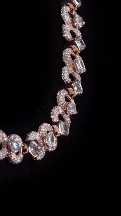 12mm Infinity Link Moissanite Chain | Mixed Shape Diamond Necklace | Asscher Bezel Links | 925 Sterling Silver | Iced Out Chain