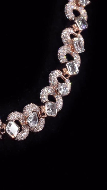 12mm Infinity Link Moissanite Chain | Mixed Shape Diamond Necklace | Asscher Bezel Links | 925 Sterling Silver | Iced Out Chain