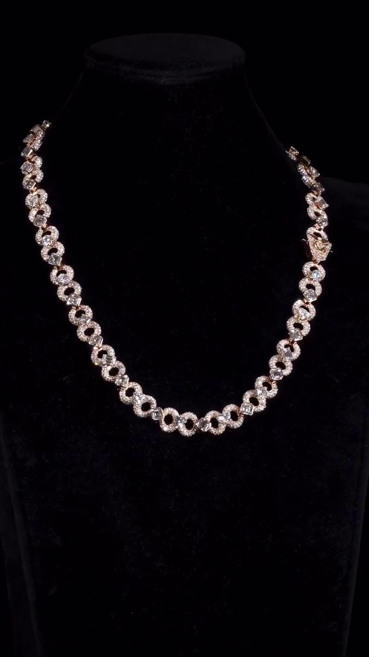 12mm Infinity Link Moissanite Chain | Mixed Shape Diamond Necklace | Asscher Bezel Links | 925 Sterling Silver | Iced Out Chain