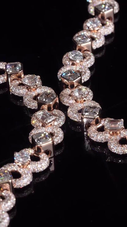 12mm Infinity Link Moissanite Chain | Mixed Shape Diamond Necklace | Asscher Bezel Links | 925 Sterling Silver | Iced Out Chain