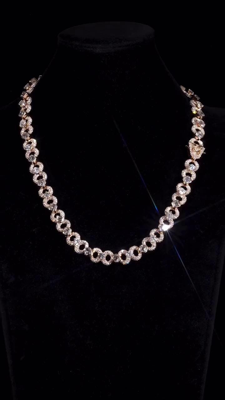 12mm Infinity Link Moissanite Chain | Mixed Shape Diamond Necklace | Asscher Bezel Links | 925 Sterling Silver | Iced Out Chain