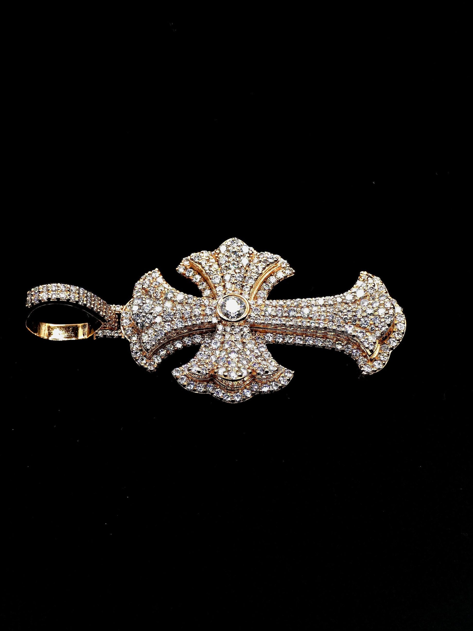 Iced Out Cross Pendant, 1.5" Moissanite or Lab Grown Diamonds, 925 Sterling Silver or 10K Gold, Luxury Hip Hop Jewelry for Men & Women