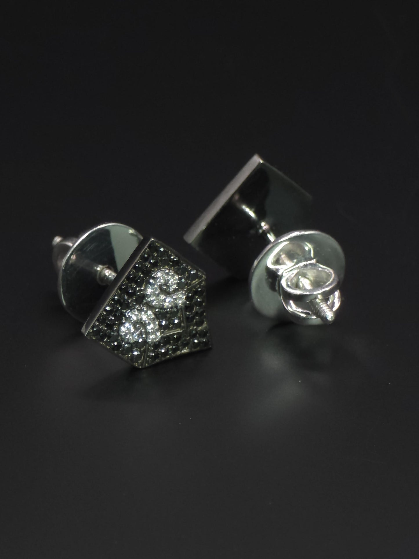 Black & White Moissanite Stud Earrings | 925 Silver Iced Out Hip Hop Earrings | Screw Back Luxury Unisex Jewelry