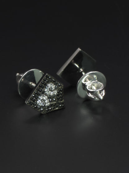 Black & White Moissanite Stud Earrings | 925 Silver Iced Out Hip Hop Earrings | Screw Back Luxury Unisex Jewelry