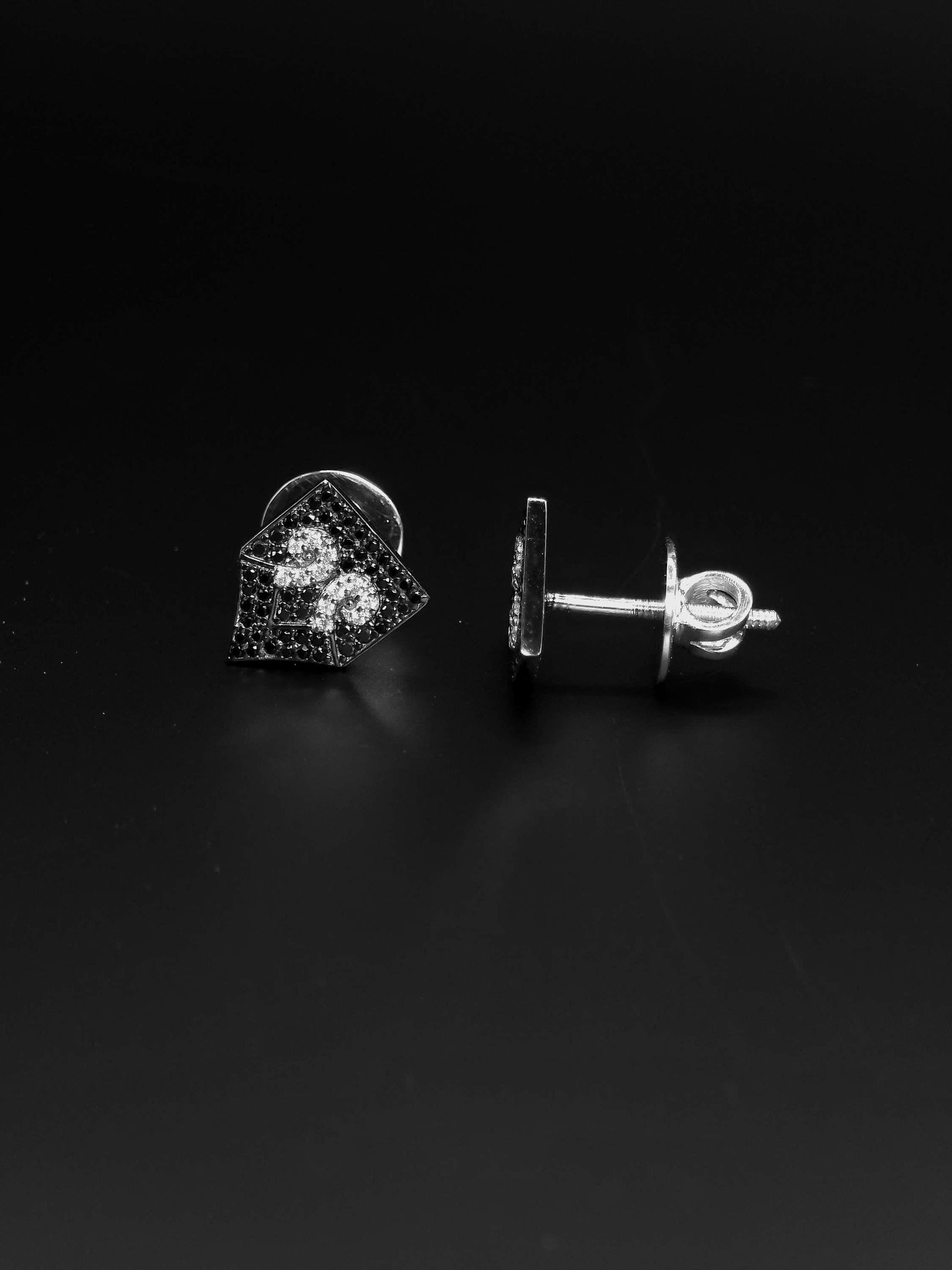 Black & White Moissanite Stud Earrings | 925 Silver Iced Out Hip Hop Earrings | Screw Back Luxury Unisex Jewelry