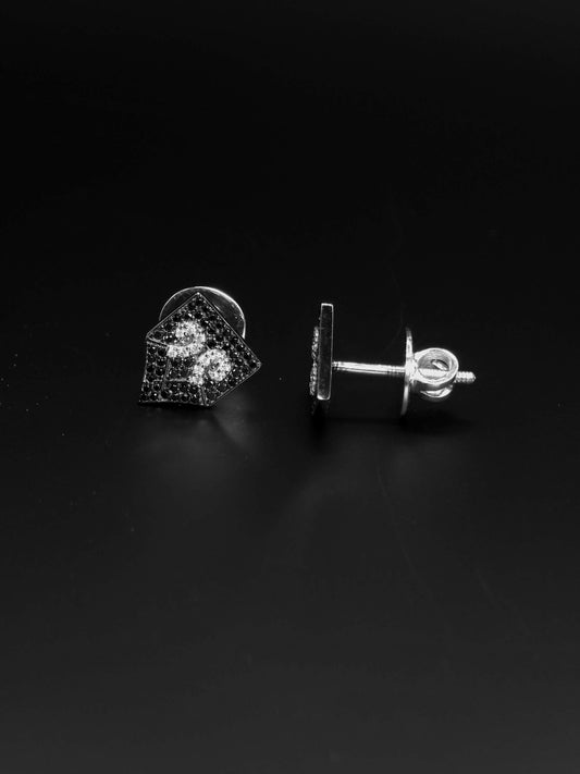 Black & White Moissanite Stud Earrings | 925 Silver Iced Out Hip Hop Earrings | Screw Back Luxury Unisex Jewelry