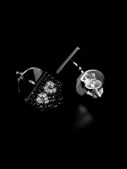 Black & White Moissanite Stud Earrings | 925 Silver Iced Out Hip Hop Earrings | Screw Back Luxury Unisex Jewelry