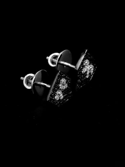 Black & White Moissanite Stud Earrings | 925 Silver Iced Out Hip Hop Earrings | Screw Back Luxury Unisex Jewelry