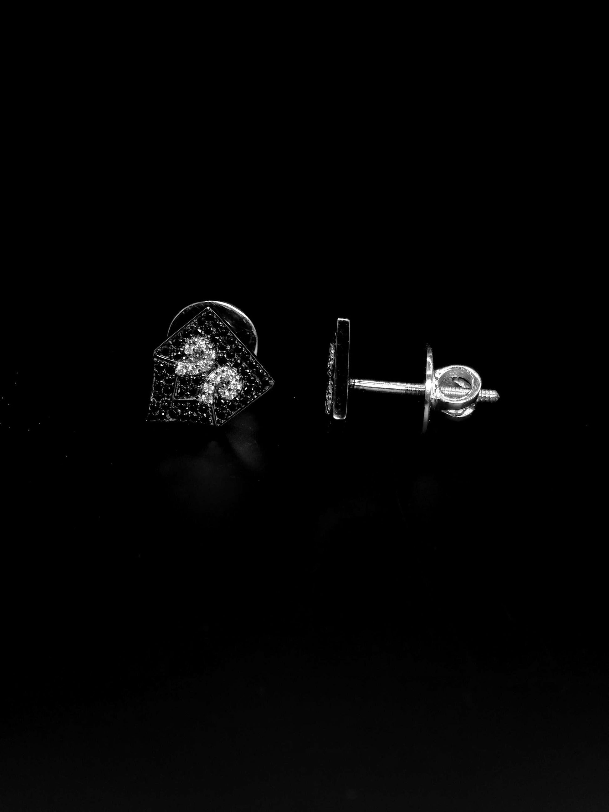 Black & White Moissanite Stud Earrings | 925 Silver Iced Out Hip Hop Earrings | Screw Back Luxury Unisex Jewelry