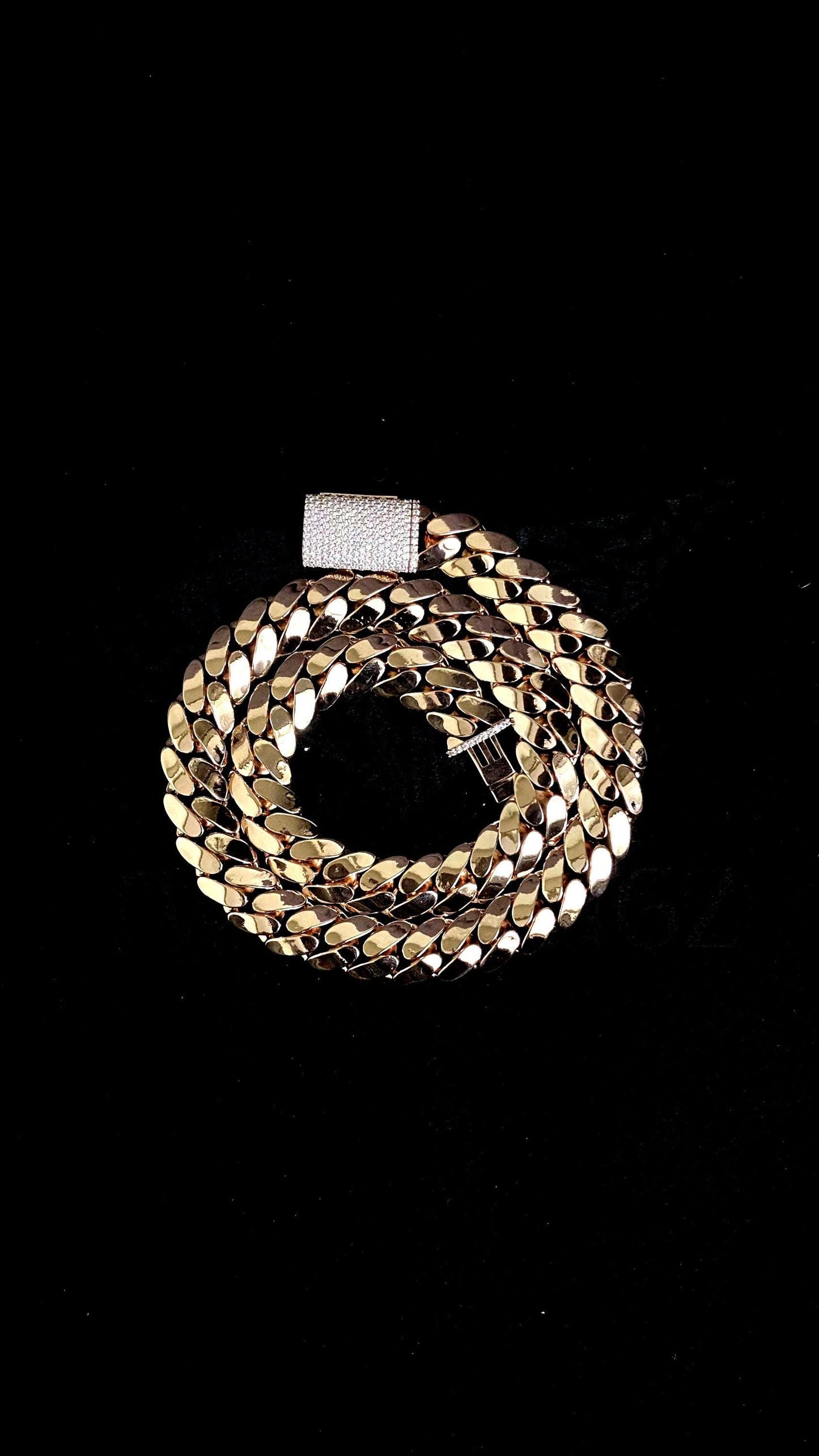 15mm Miami Cuban Link Chain, Iced Lock Box, Men/Women Chain, Cuban Necklace, Available in 925 Sterling Silver/10k Solid Gold
