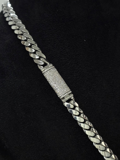 10mm Miami Cuban Link Chain, Iced Lock Box with Custom Name, Men/Women Chain, Cuban Necklace, Available in 925 Sterling Silver