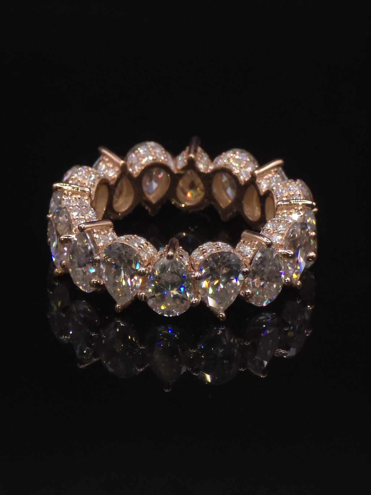 Eternity Band Ring | Pear Shape Moissanite | D Color VVS1 Moissanite Diamonds | Iced Out Prongs | 925 Silver
