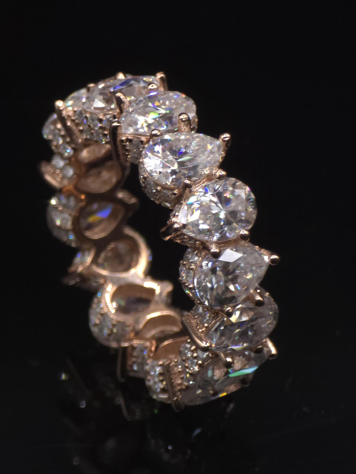 Eternity Band Ring | Pear Shape Moissanite | D Color VVS1 Moissanite Diamonds | Iced Out Prongs | 925 Silver