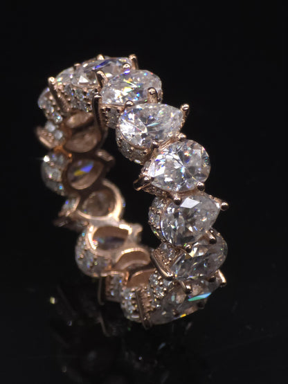 Eternity Band Ring | Pear Shape Moissanite | D Color VVS1 Moissanite Diamonds | Iced Out Prongs | 925 Silver