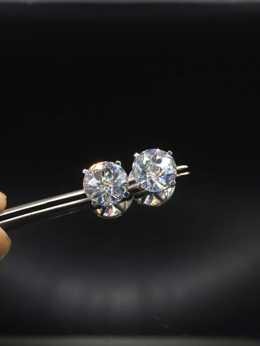 12mm Jumbo Moissanite Stud Earrings, D Color VVS1 Round Jubilee Cut, 12 Carat Total Weight, 925 Sterling Silver or Solid 10K Gold