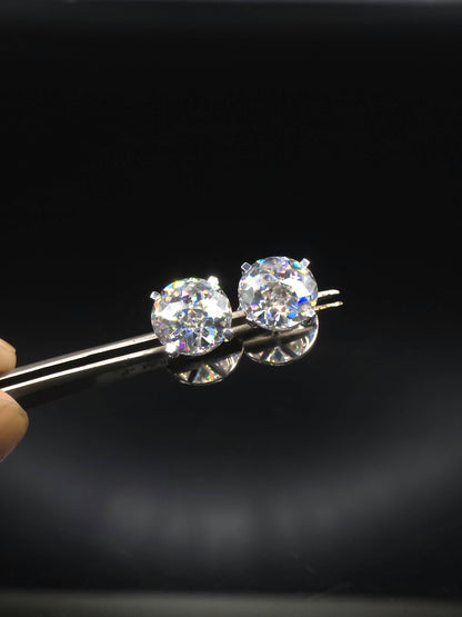 12mm Jumbo Moissanite Stud Earrings, D Color VVS1 Round Jubilee Cut, 12 Carat Total Weight, 925 Sterling Silver or Solid 10K Gold