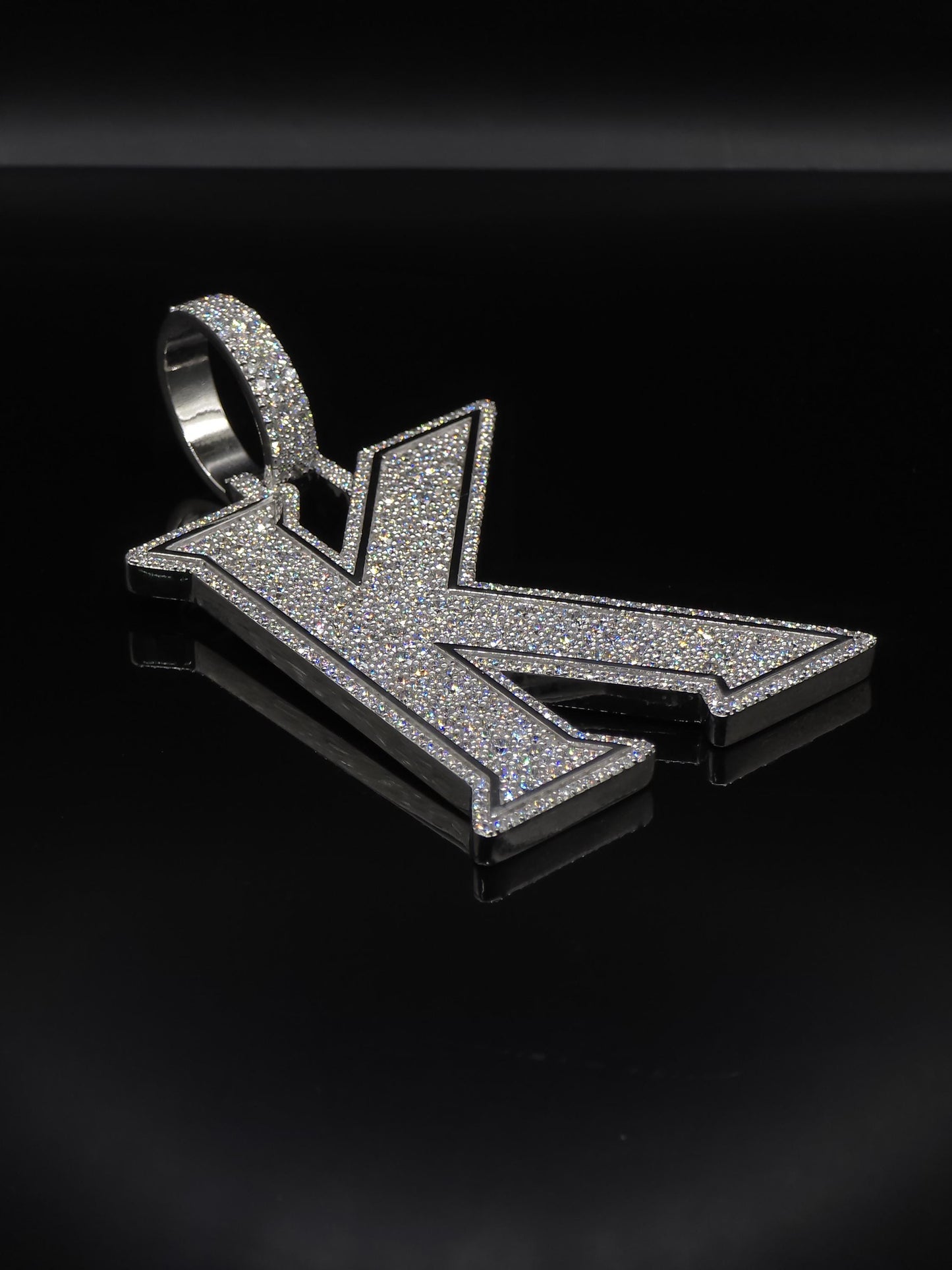 VVS1 Moissanite Layered Letter "K" Pendant, Iced out Chunky Pendant, Custom Letter, 925 Sterling Silver, Hip Hop Pendant