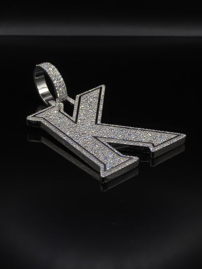 VVS1 Moissanite Layered Letter "K" Pendant, Iced out Chunky Pendant, Custom Letter, 925 Sterling Silver, Hip Hop Pendant