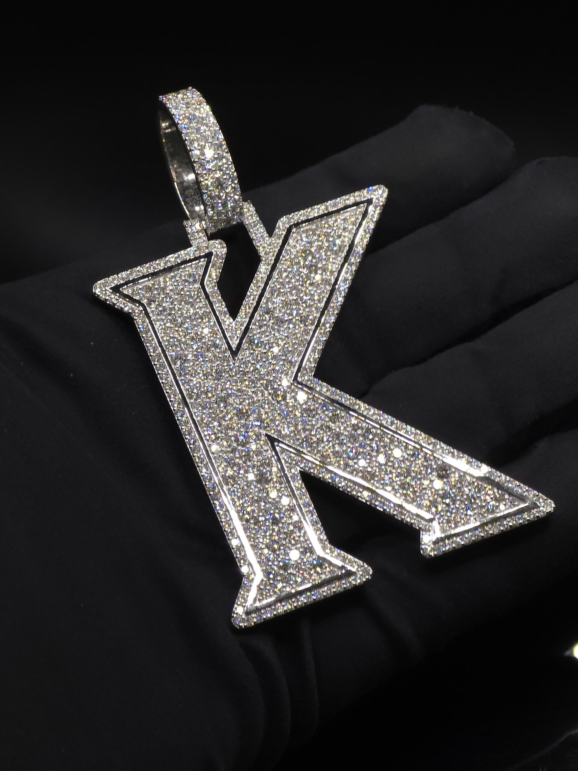 VVS1 Moissanite Layered Letter "K" Pendant, Iced out Chunky Pendant, Custom Letter, 925 Sterling Silver, Hip Hop Pendant