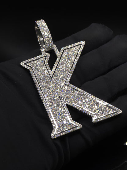 VVS1 Moissanite Layered Letter "K" Pendant, Iced out Chunky Pendant, Custom Letter, 925 Sterling Silver, Hip Hop Pendant