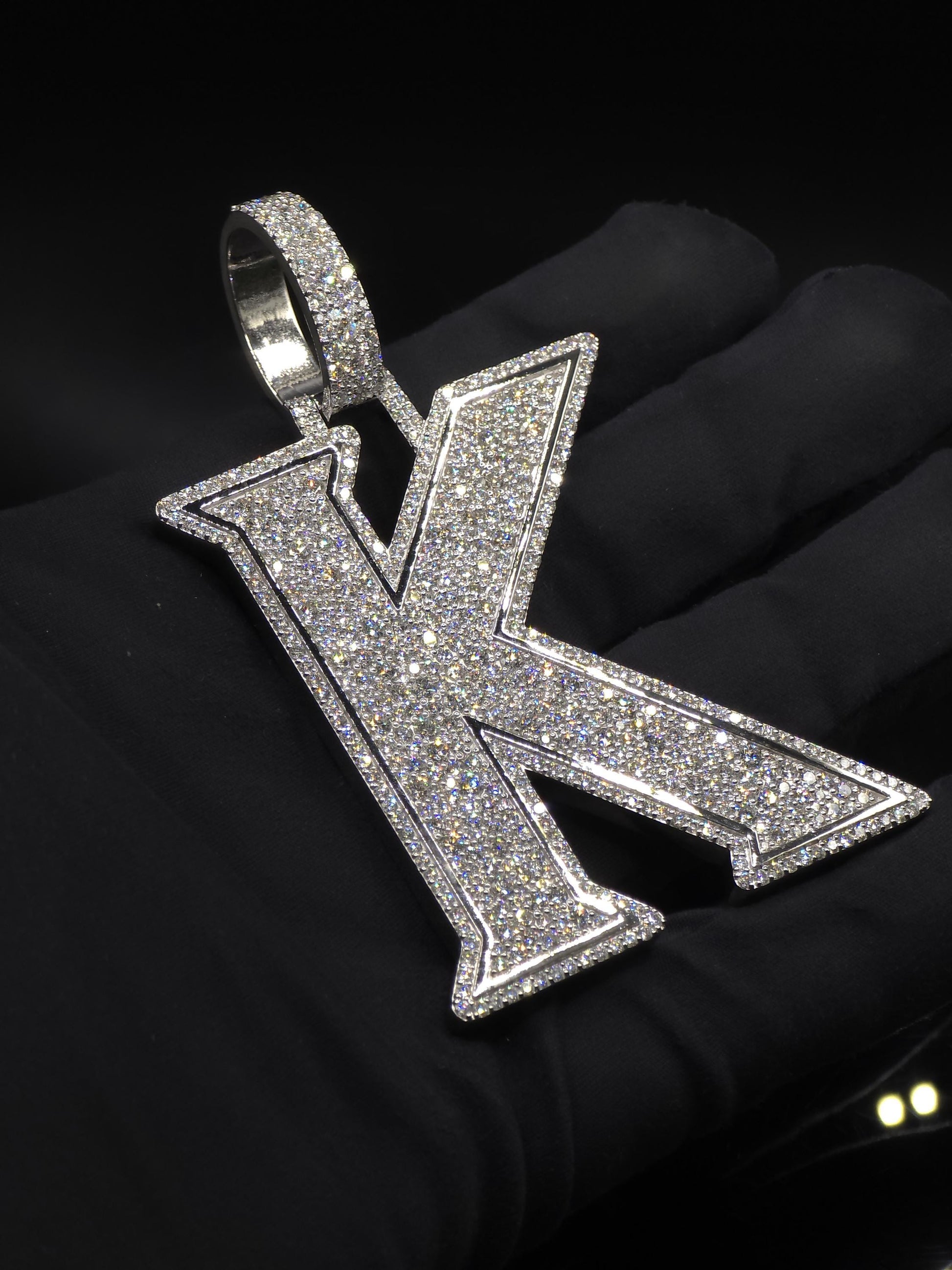 VVS1 Moissanite Layered Letter "K" Pendant, Iced out Chunky Pendant, Custom Letter, 925 Sterling Silver, Hip Hop Pendant