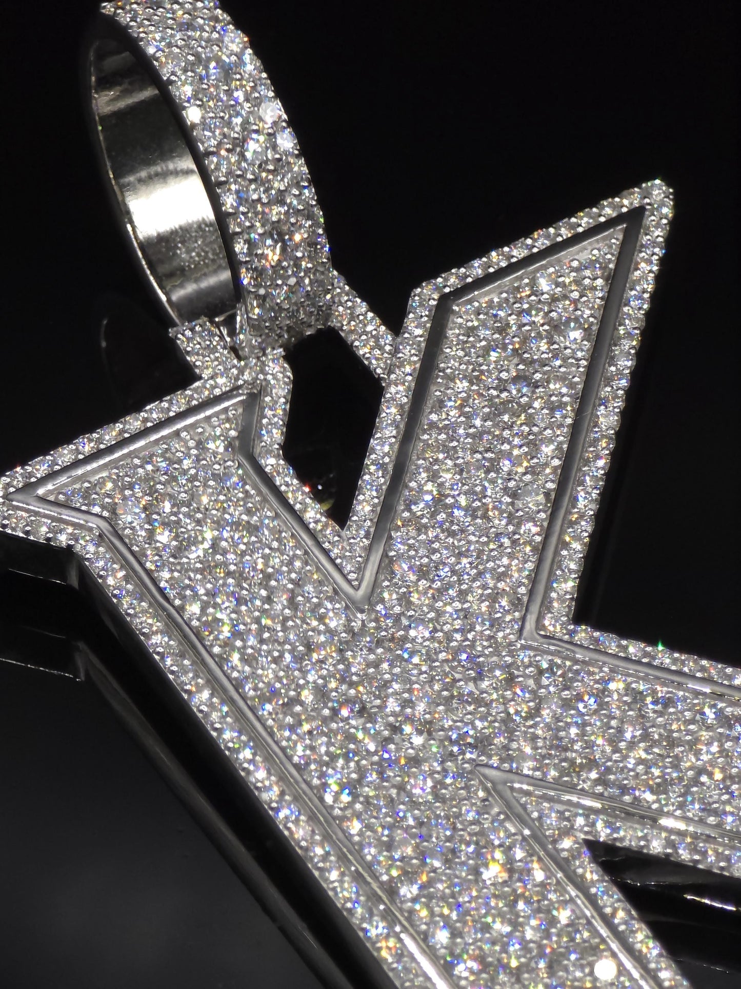 VVS1 Moissanite Layered Letter "K" Pendant, Iced out Chunky Pendant, Custom Letter, 925 Sterling Silver, Hip Hop Pendant
