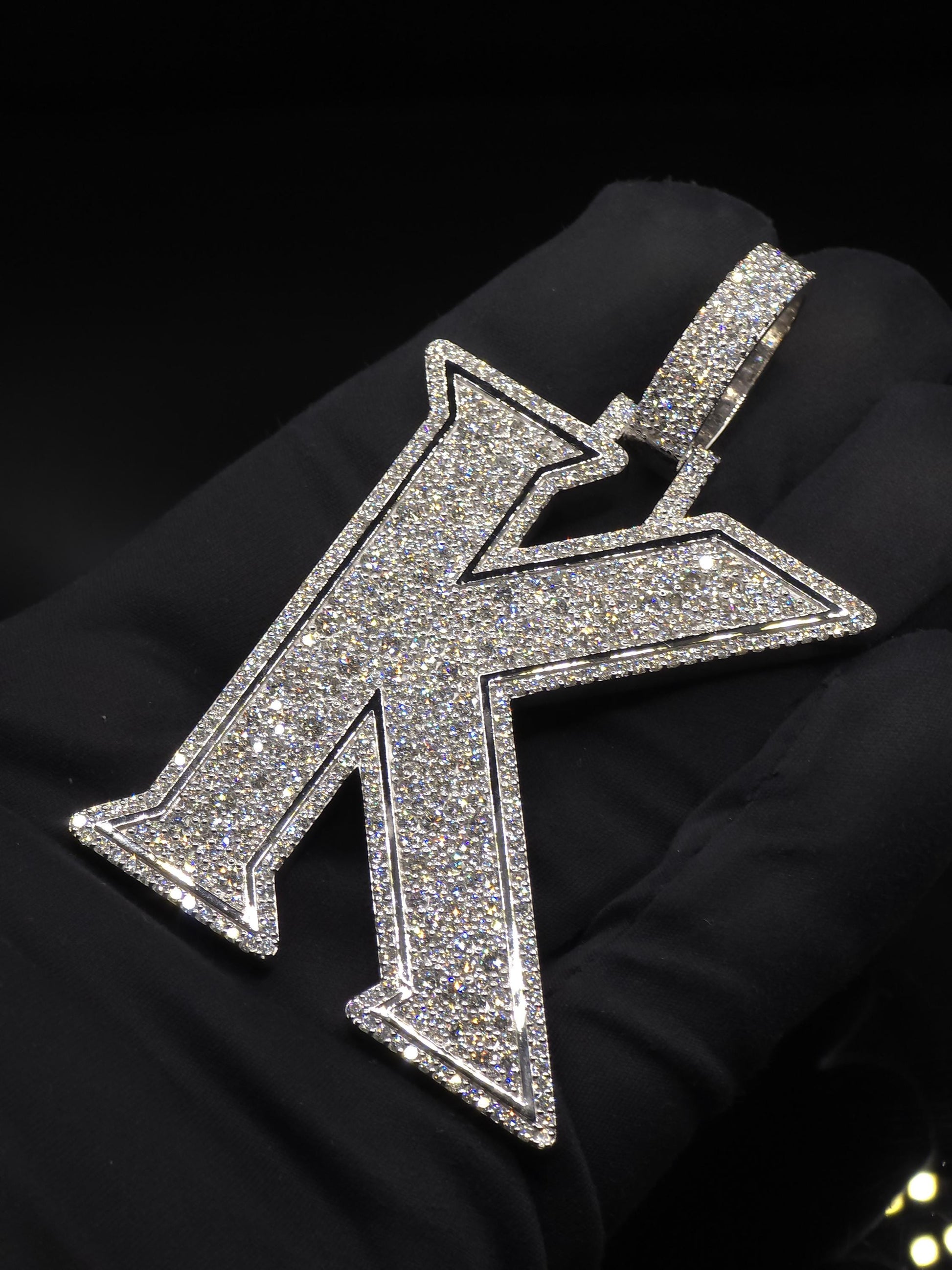 VVS1 Moissanite Layered Letter "K" Pendant, Iced out Chunky Pendant, Custom Letter, 925 Sterling Silver, Hip Hop Pendant
