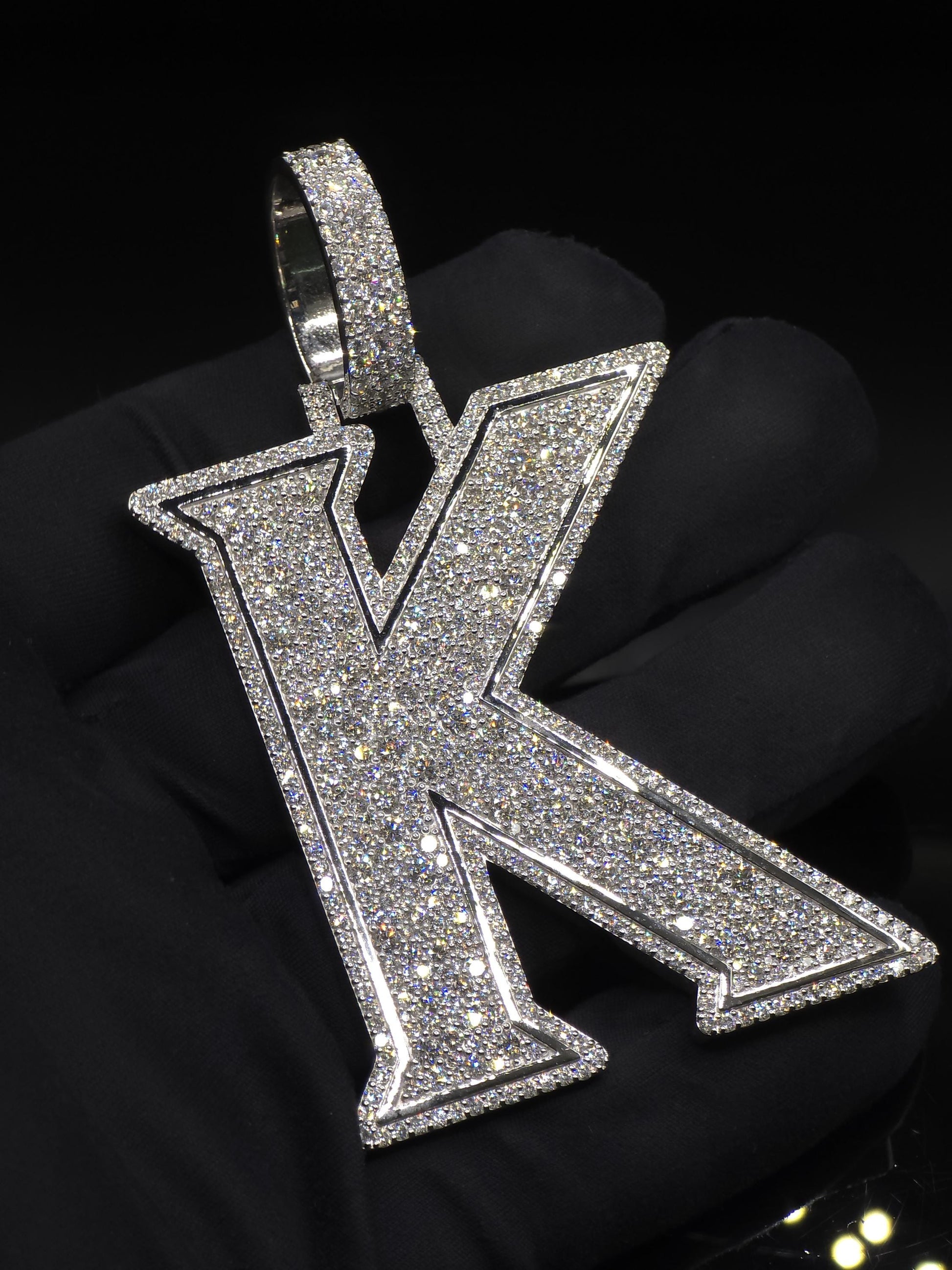 VVS1 Moissanite Layered Letter "K" Pendant, Iced out Chunky Pendant, Custom Letter, 925 Sterling Silver, Hip Hop Pendant