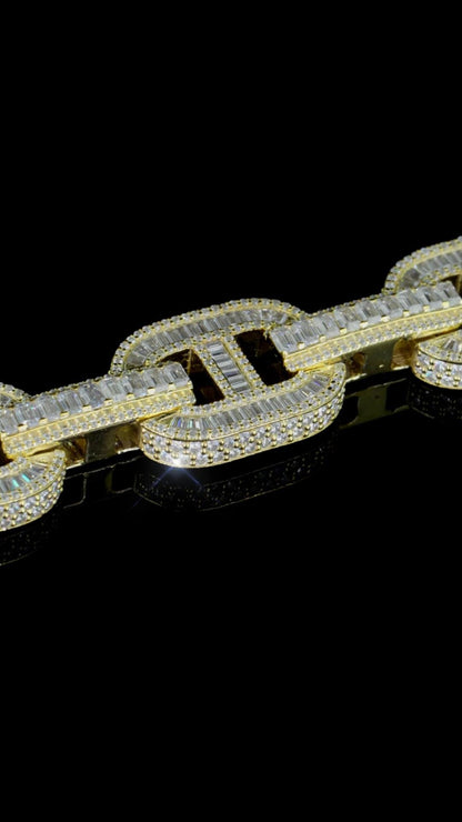 16MM Iced Out Mariner Link Bracelet | Baguette Moissanite | 925 Silver | Hip Hop Cuban Style Bracelet