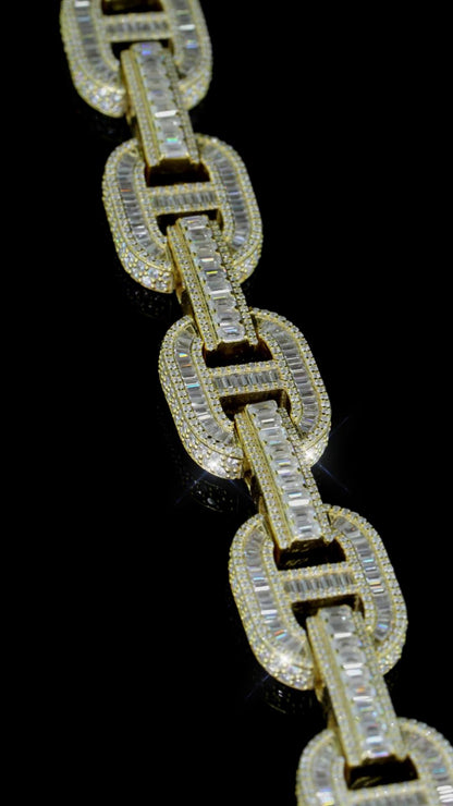 16MM Iced Out Mariner Link Bracelet | Baguette Moissanite | 925 Silver | Hip Hop Cuban Style Bracelet