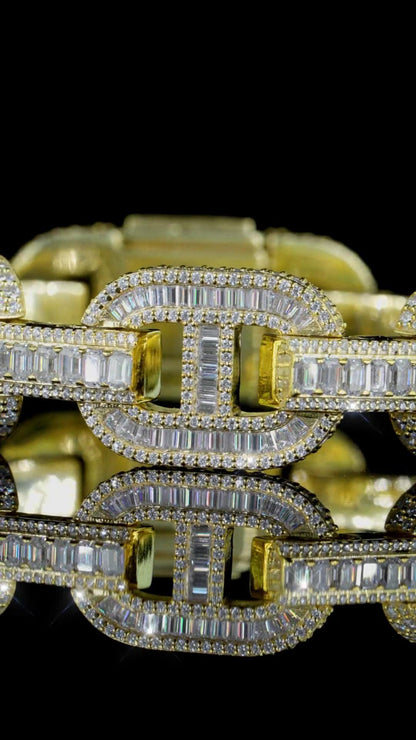 16MM Iced Out Mariner Link Bracelet | Baguette Moissanite | 925 Silver | Hip Hop Cuban Style Bracelet