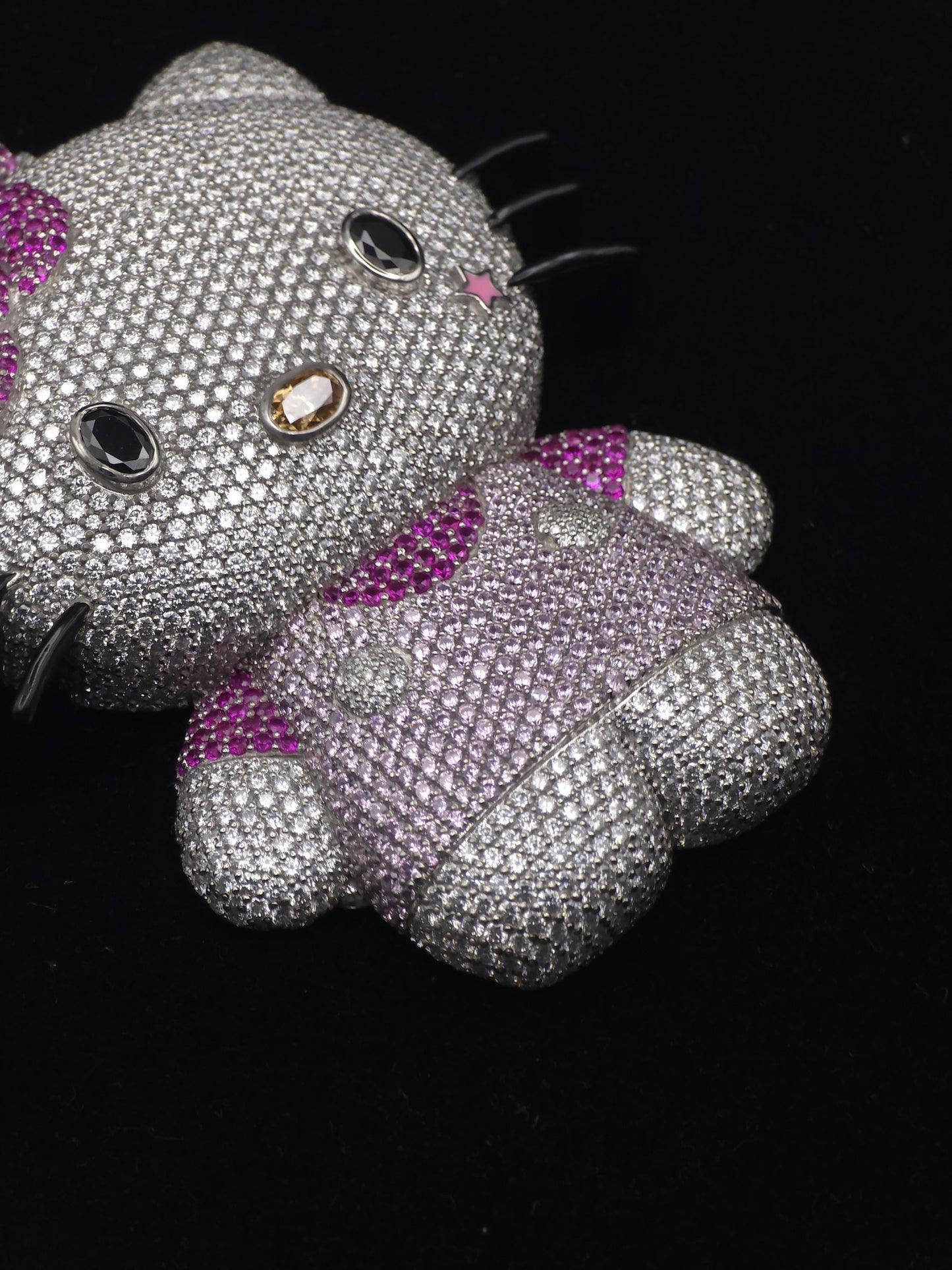3" Fully Iced Cartoon Cat VVS Moissanite Diamond Pendant, Passes Diamond Test, Icy Hip Hop Pendant, Solid Back
