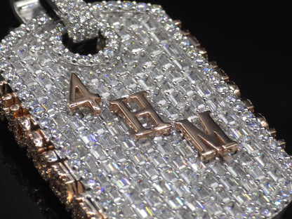 VVS1 Moissanite Dog Tag Pendant | Custom Hip Hop Necklace | Emerald & Round Cut | 925 Sterling Silver Iced Jewelry
