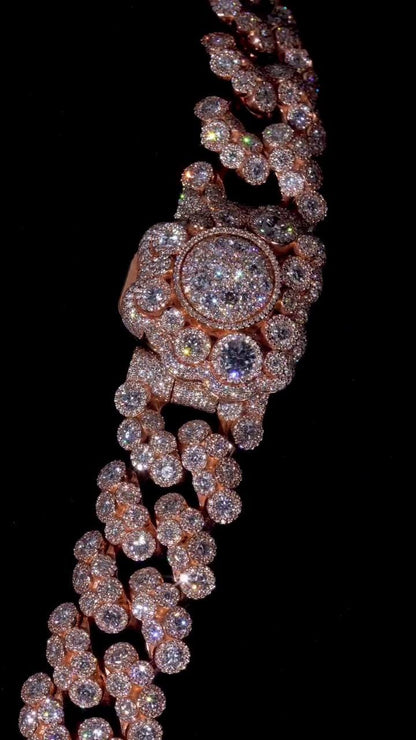 22mm Iced Out Cuban Link Chain | VVS1 Moissanite Diamond Necklace | Heavy 925 Sterling Silver | Rose Gold Finish