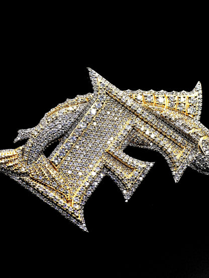 Letter F Swordfish Pendant, Iced Out Marlin, VVS Moissanite/Lab Diamond, 925 Silver or 10K Gold, Two-Tone Hip Hop Jewelry