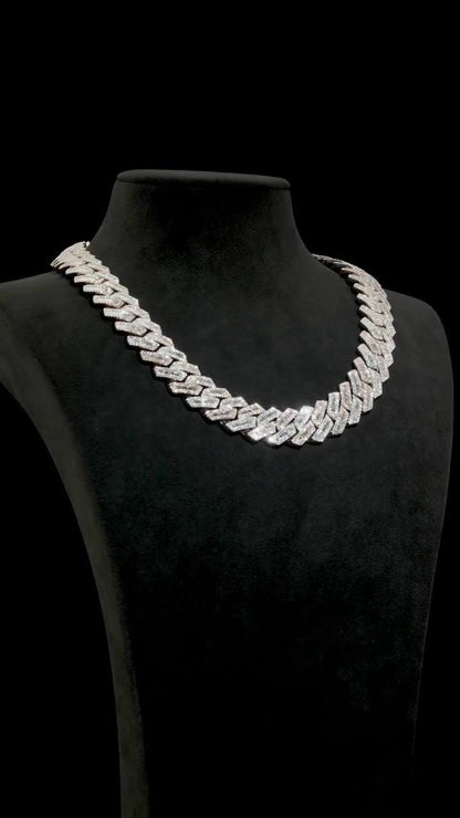22mm Miami Cuban Link Prong Chain, VVS1 Quality Baguette and Round Moissanite, Pass Diamond Tester, Heavy Quality 925 Sterling Silver