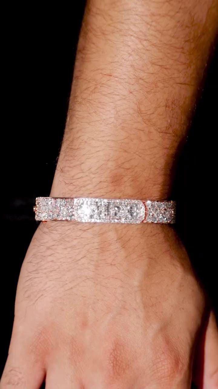 12mm Iced Out Moissanite Bangle Bracelet | VVS Moissanite | 925 Sterling Silver | Custom Hip Hop Jewelry