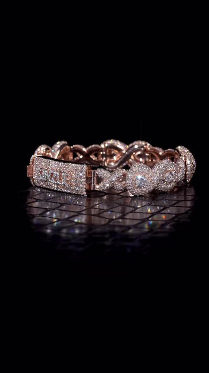 12mm Infinity X Pear Link Bracelet | VVS1 Moissanite Diamonds | Rhodium Plated 925 Sterling Silver Luxury Hip Hop Jewelry | Unisex Gift