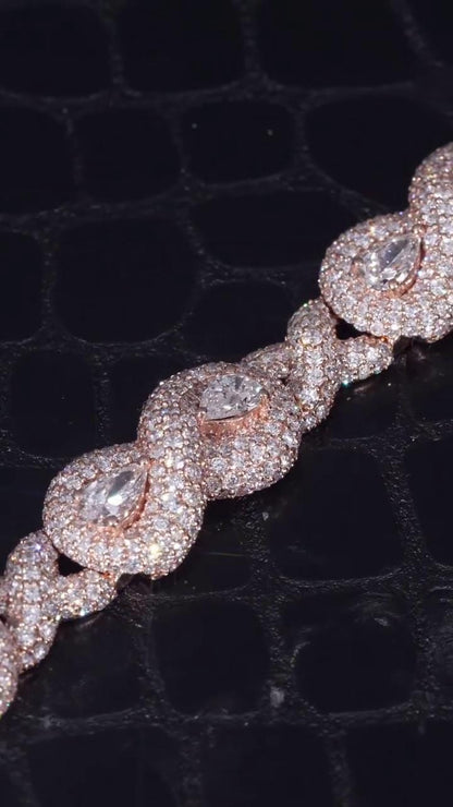 12mm Infinity X Pear Link Bracelet | VVS1 Moissanite Diamonds | Rhodium Plated 925 Sterling Silver Luxury Hip Hop Jewelry | Unisex Gift