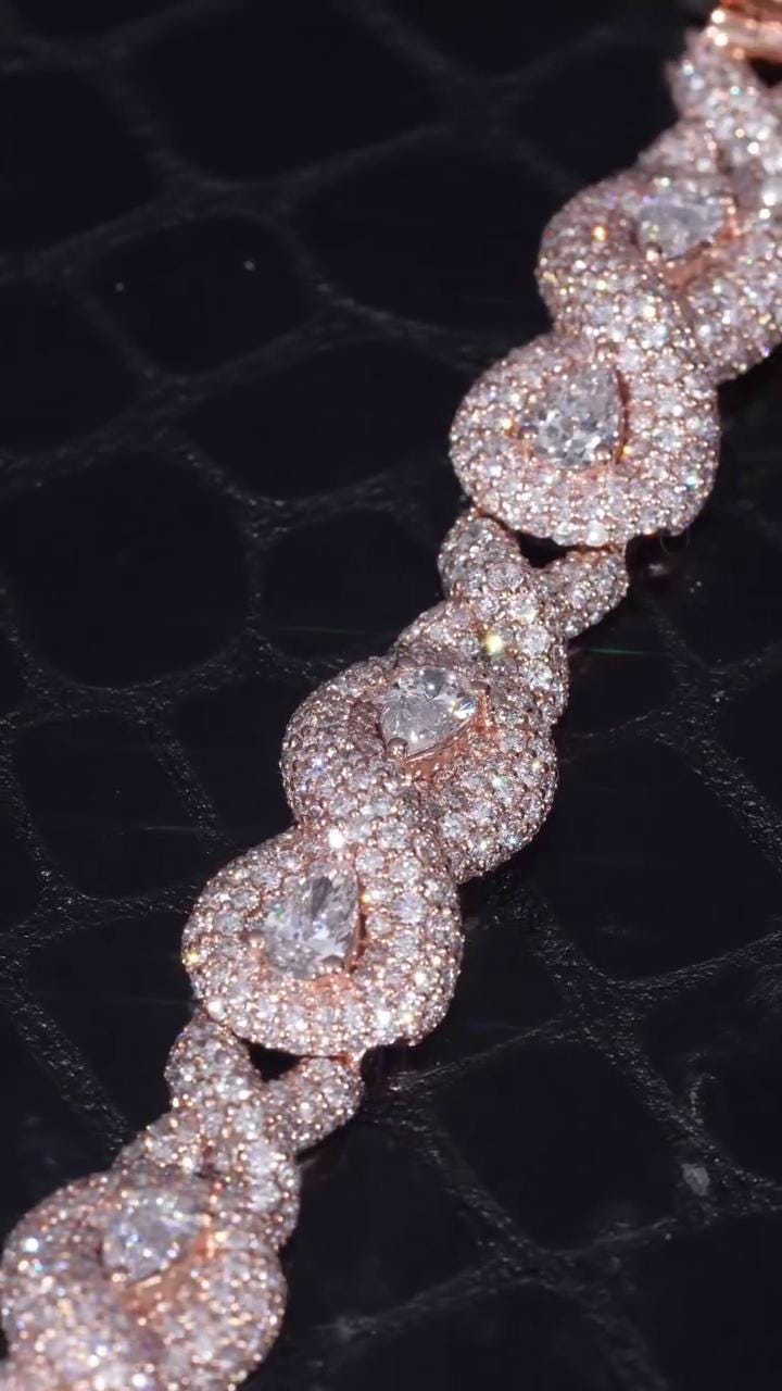 12mm Infinity X Pear Link Bracelet | VVS1 Moissanite Diamonds | Rhodium Plated 925 Sterling Silver Luxury Hip Hop Jewelry | Unisex Gift