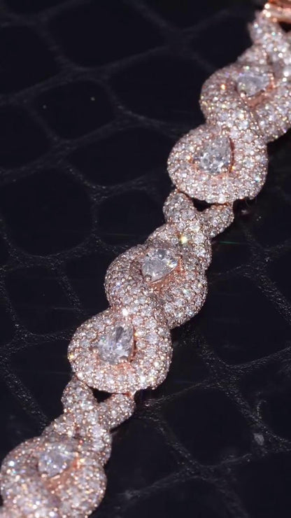 12mm Infinity X Pear Link Bracelet | VVS1 Moissanite Diamonds | Rhodium Plated 925 Sterling Silver Luxury Hip Hop Jewelry | Unisex Gift