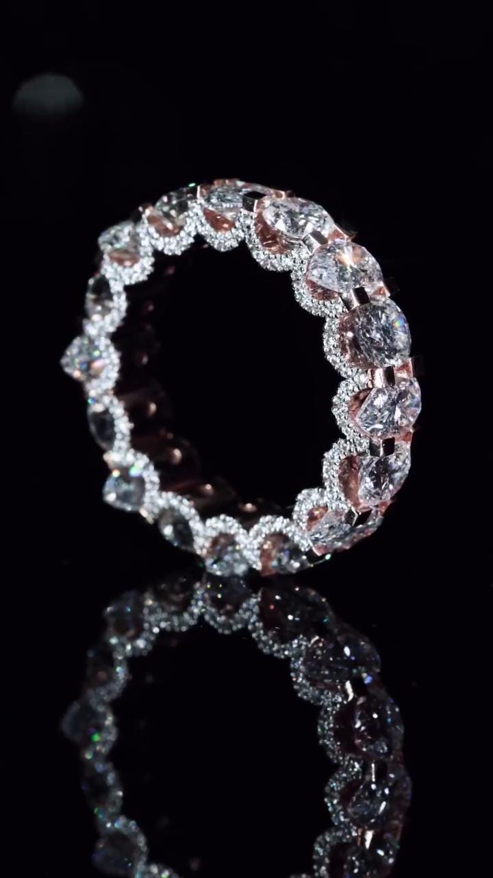 Round & Pear Cut Moissanite Eternity Ring | 5mm Round | 5x7mm Pear Stones | VVS Quality | 925 Sterling Silver