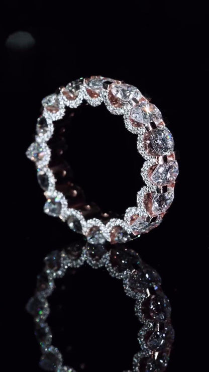 Round & Pear Cut Moissanite Eternity Ring | 5mm Round | 5x7mm Pear Stones | VVS Quality | 925 Sterling Silver