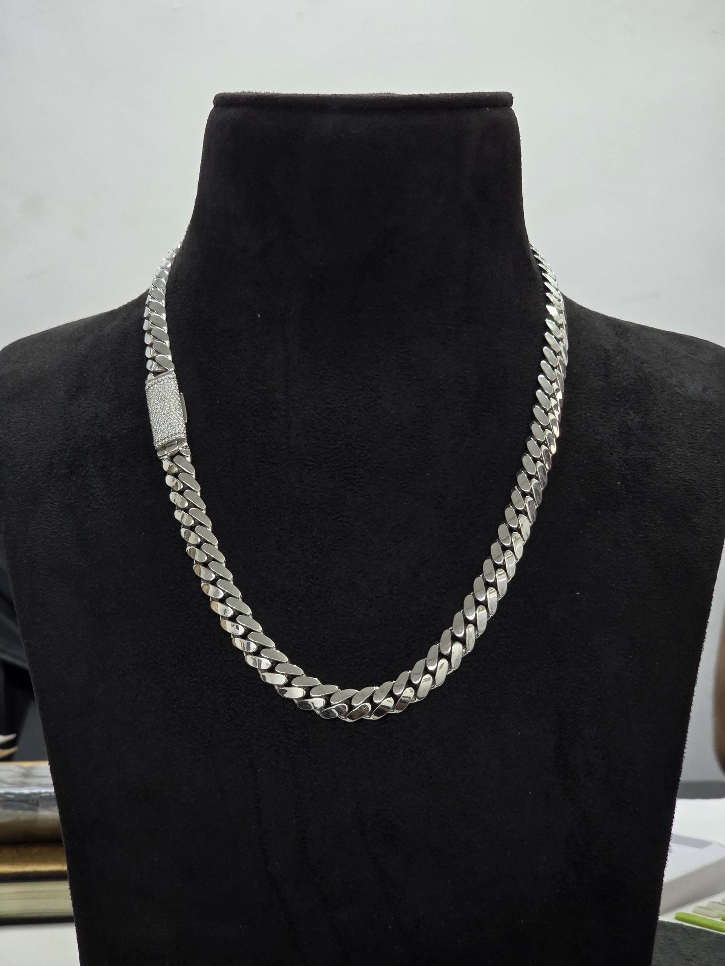 10mm Miami Cuban Link Chain, Iced Lock Box with Custom Name, Men/Women Chain, Cuban Necklace, Available in 925 Sterling Silver