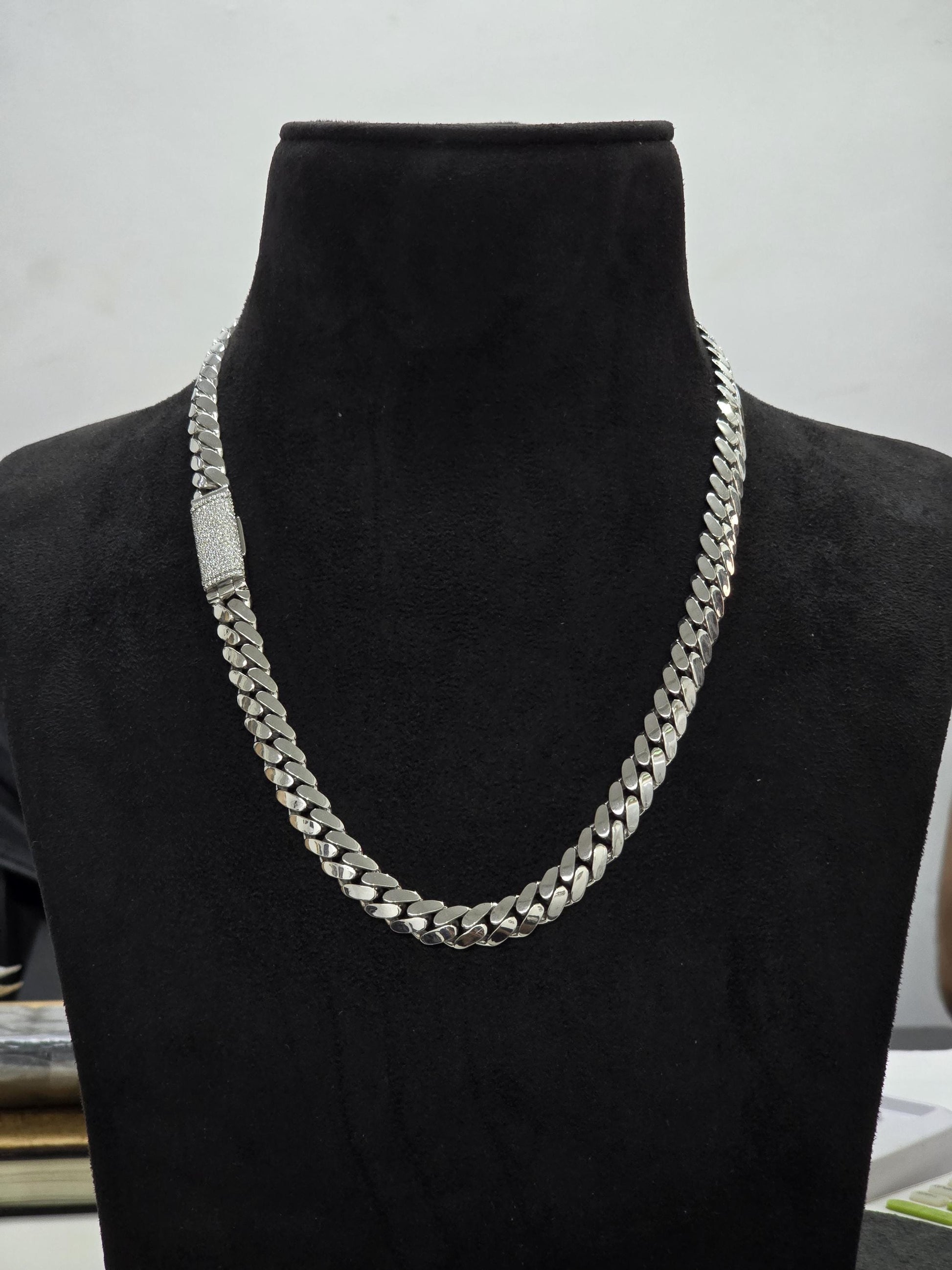 10mm Miami Cuban Link Chain, Iced Lock Box with Custom Name, Men/Women Chain, Cuban Necklace, Available in 925 Sterling Silver