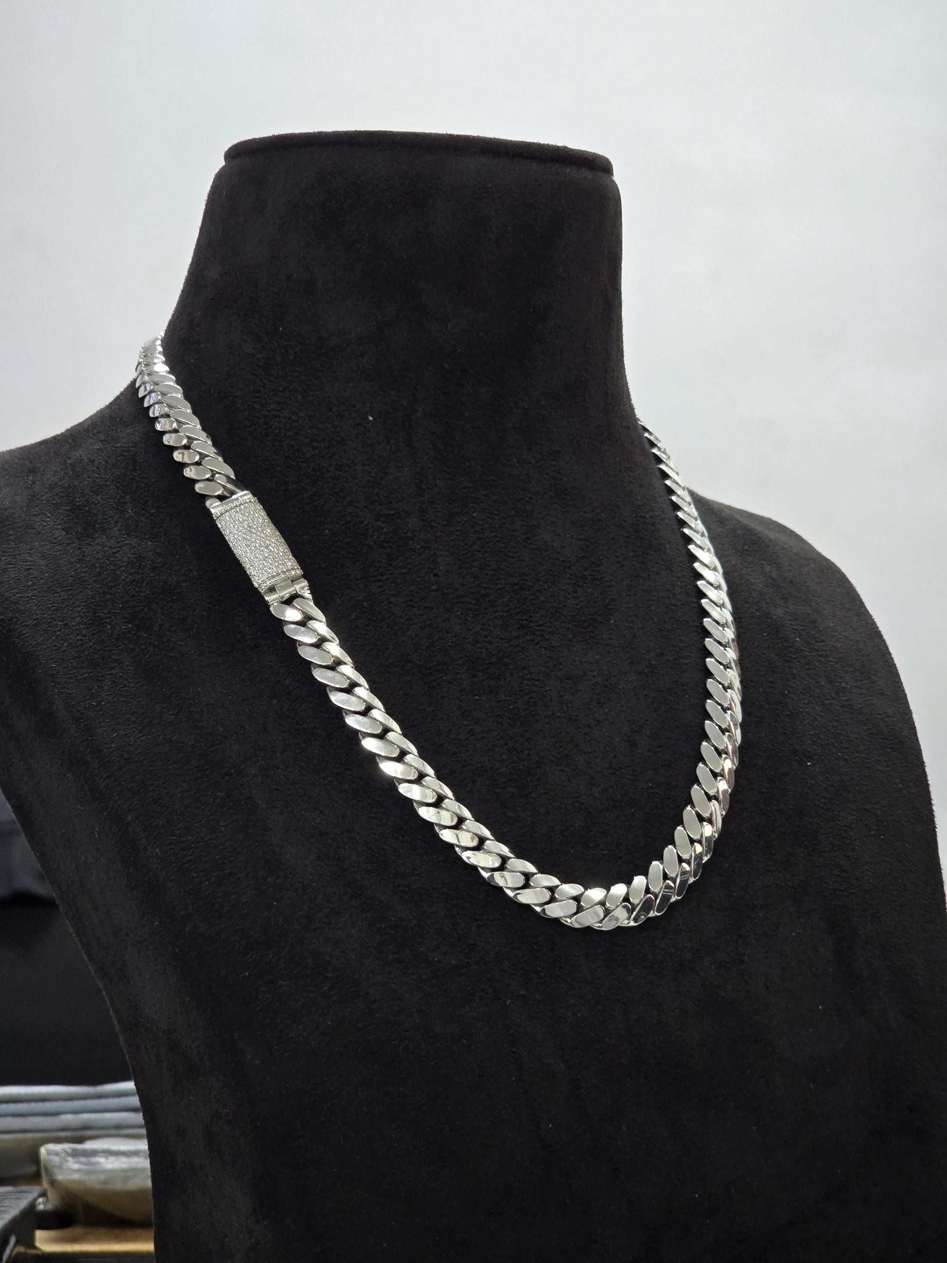 10mm Miami Cuban Link Chain, Iced Lock Box with Custom Name, Men/Women Chain, Cuban Necklace, Available in 925 Sterling Silver