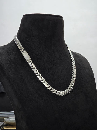 10mm Miami Cuban Link Chain, Iced Lock Box with Custom Name, Men/Women Chain, Cuban Necklace, Available in 925 Sterling Silver