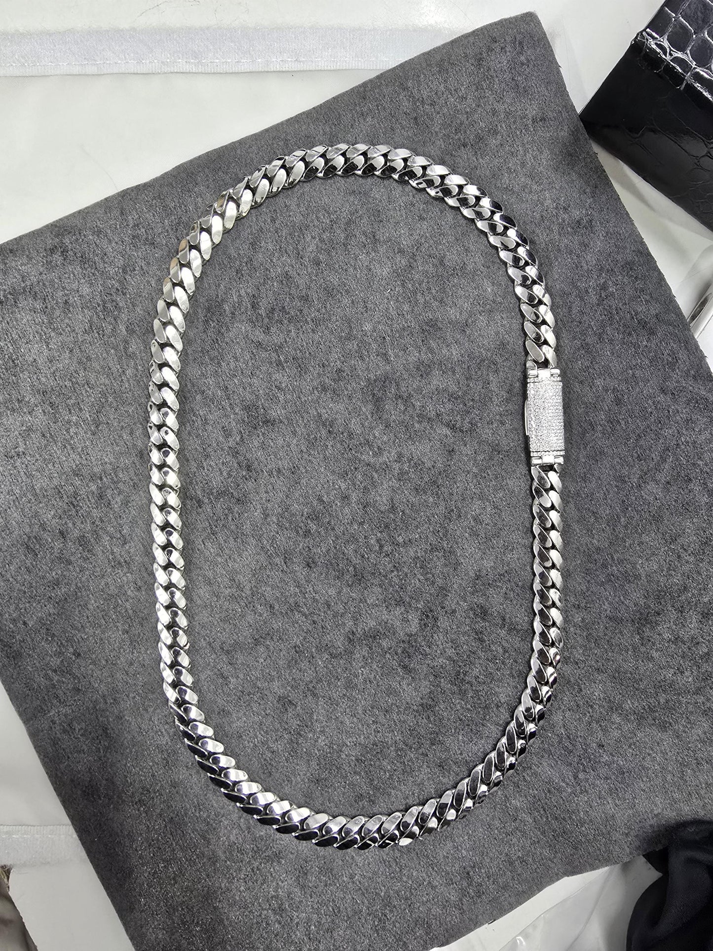 10mm Miami Cuban Link Chain, Iced Lock Box with Custom Name, Men/Women Chain, Cuban Necklace, Available in 925 Sterling Silver